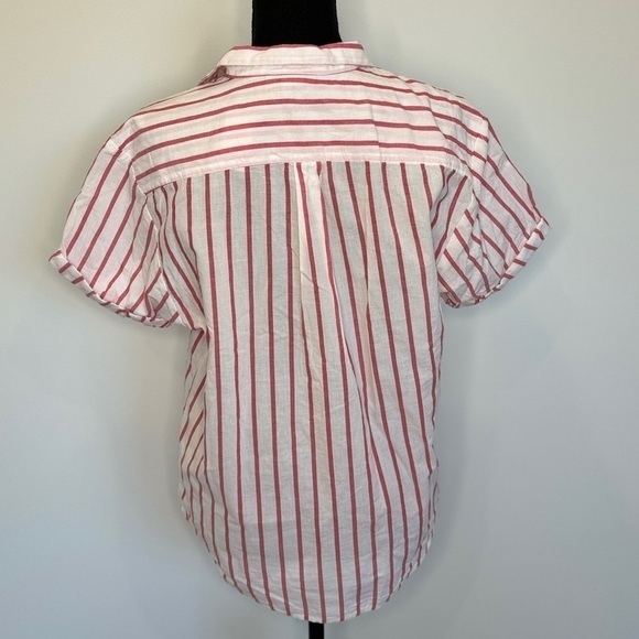 GAP Pink and White Striped Women's Short Sleeve Button Up (S) - Picture 6 of 8